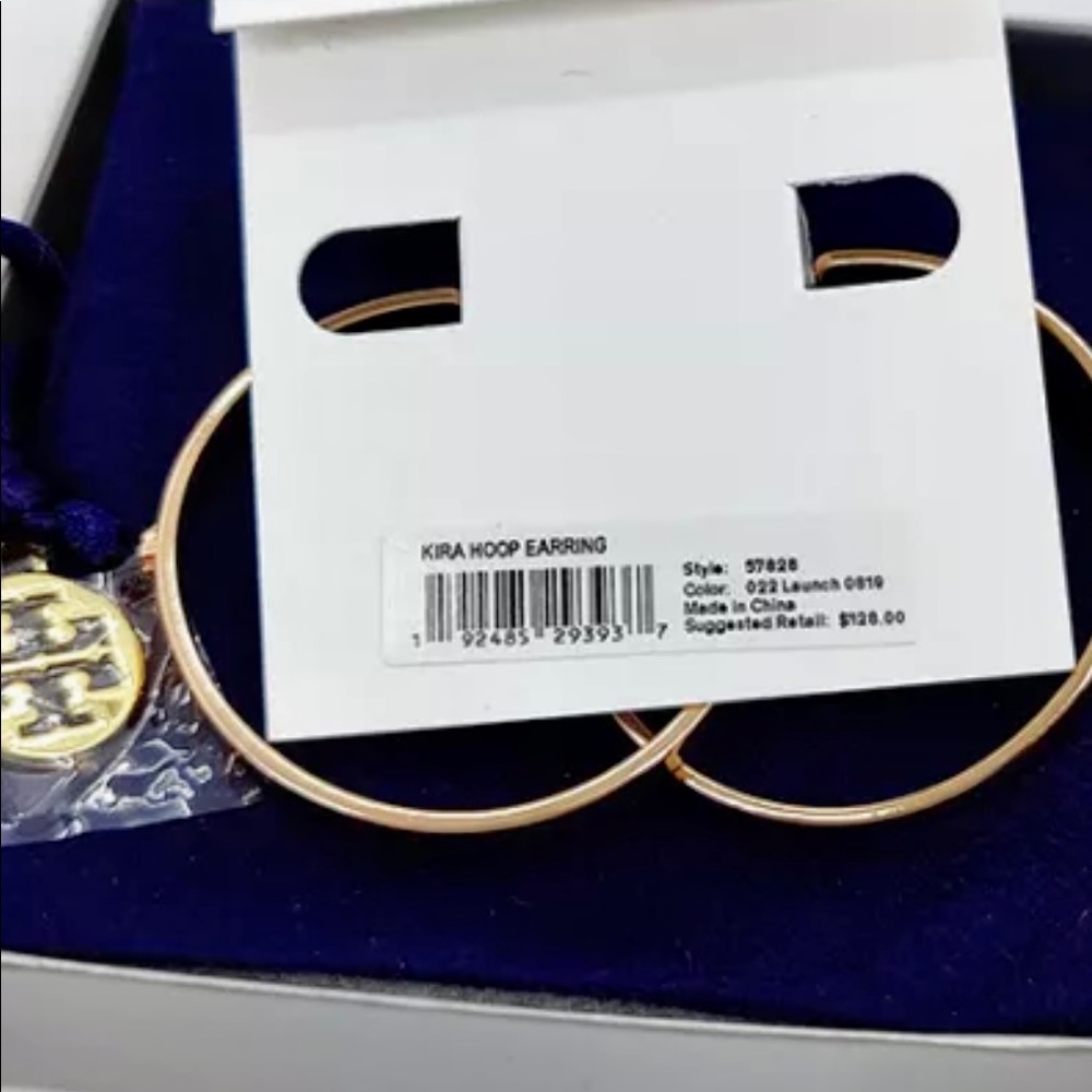 TORY BURCH Rose Gold Kira Logo Hoop Earrings - Picture 2 of 5